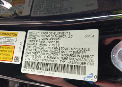 2024 Honda Accord Hybrid Touring from USA, damaged, VIN 1HGCY2F87RA074863